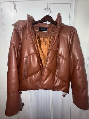 Deluc Rust Brown Faux Leather Puffer Jacket